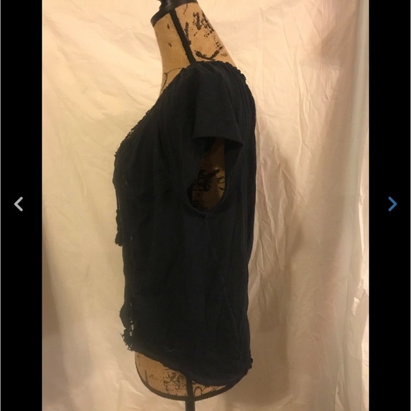 Hollister Navy Blue Lace Hi Lo Hem Tie Front Top - Picture 2 of 8